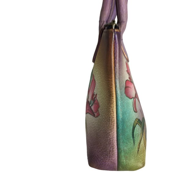 Anuschka  NEVER USED Handpainted Leather Shoulder Bag Floral Peacock - Picture 7 of 10